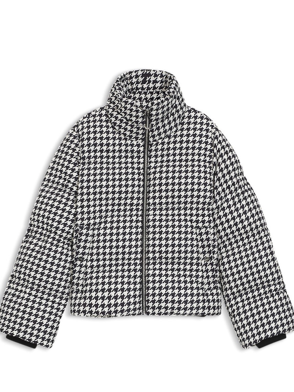 Women's Black & White Houndstooth Puffer Jacket